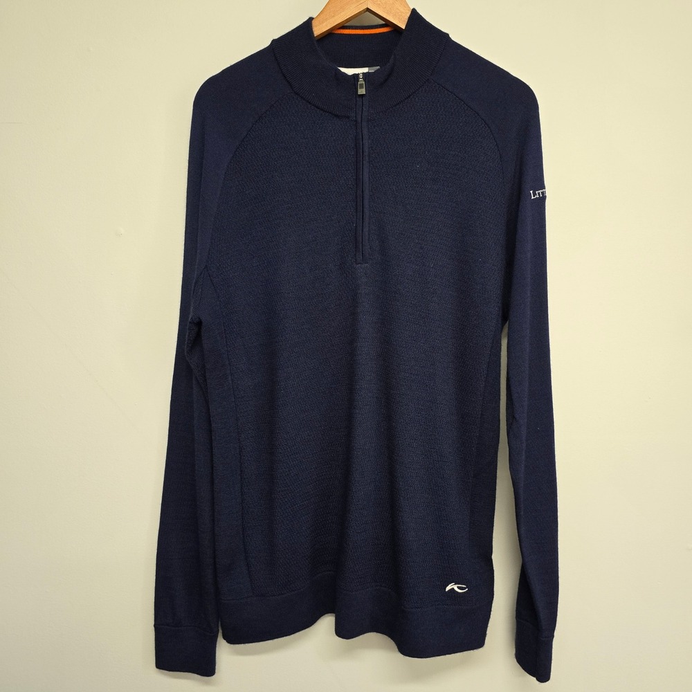 KJUS Quarter Zip Pullover Mens 54 XL Navy Blue Textured Knit Luxury Golf‎ Preppy